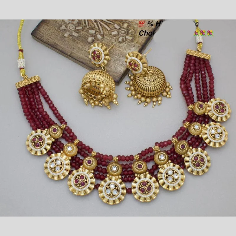 women’s simple gold necklace-Manisha Jewellery Gold Plated Pota Stone And Beads Necklace Set