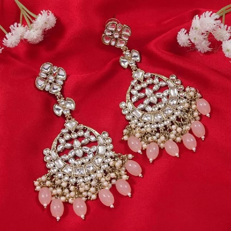 women’s hoop earrings for women-Etnico Gold Plated Traditional Kundan & Pearl Chandbali Earrings For Women (E3157Pe)