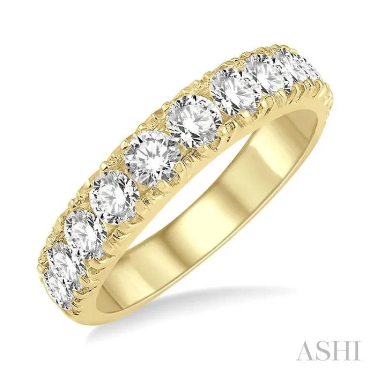 women’s thick band ring-1 1/2 ctw 11 Stone Round Cut Diamond Wedding Band in 14K Yellow Gold