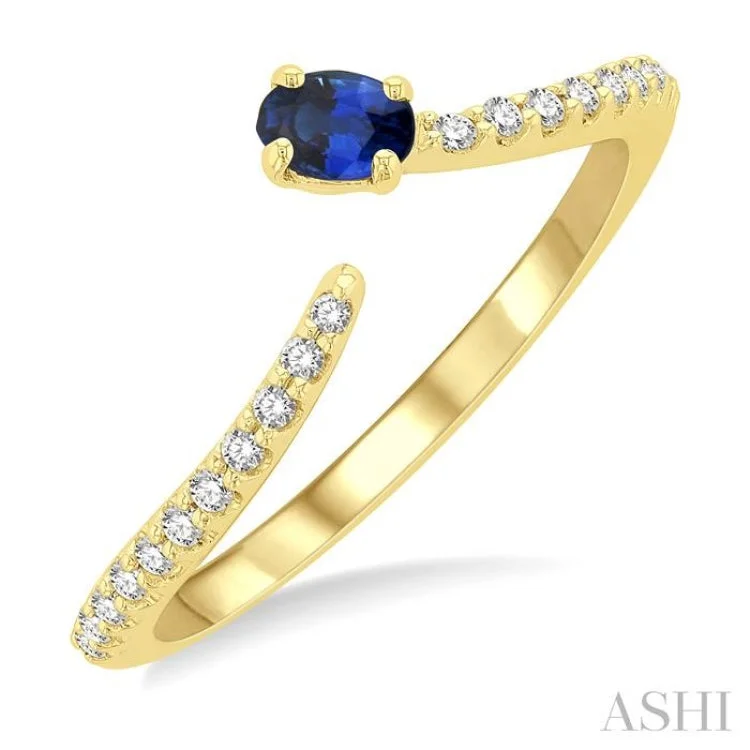 women’s gold ring-1/10 ctw Petite 4X3MM Oval Cut Sapphire and Round Cut Diamond Precious Fashion Ring in 10K Yellow Gold