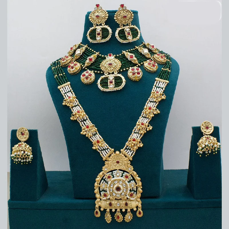 women’s cute necklace-JCM Jewellery Gold Plated Kundan Stone And Pearls Double Necklace Set