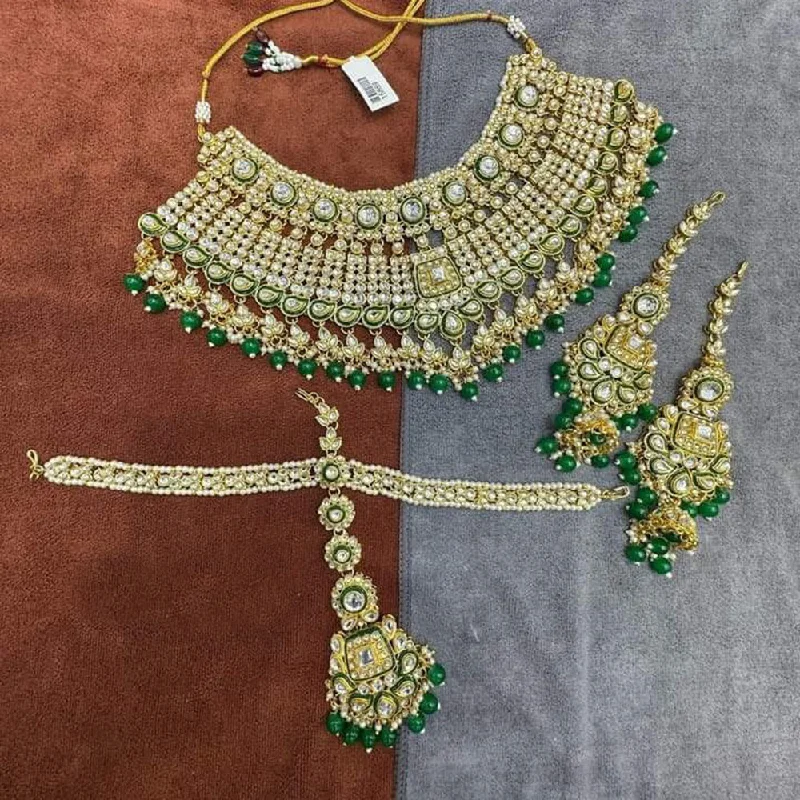 women’s birthstone necklace-Neetu Art Gold Plated Kundan Stone And Beads Semi Bridal Necklace Set