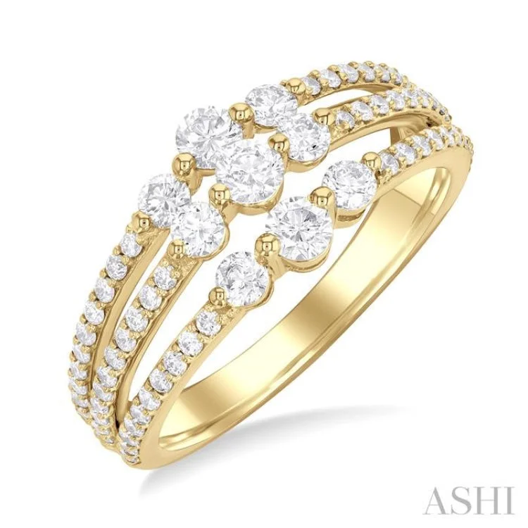 women’s unique engagement ring-1.00CTRDDM 3 ROW BAND YG 14K-G*