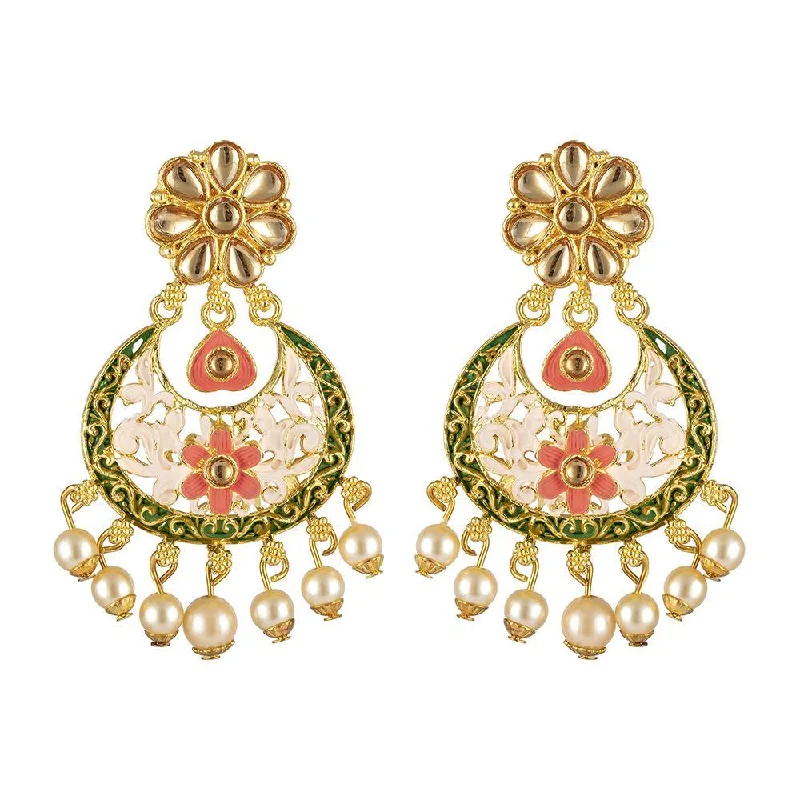 women’s gold and diamond earrings-Mahi Meenakari Work Floral Chandbali Dangler earrings for Women (ER1109707G)