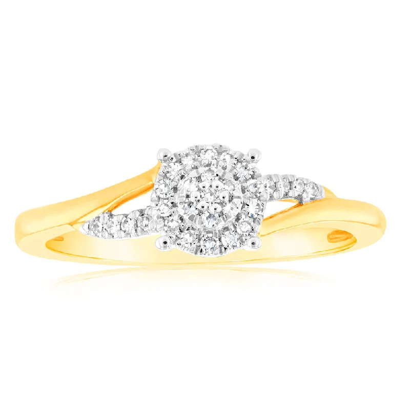 women’s floral engagement ring-Luminesce Lab Grown 0.10ct Diamond Ring in 9ct Yellow Gold