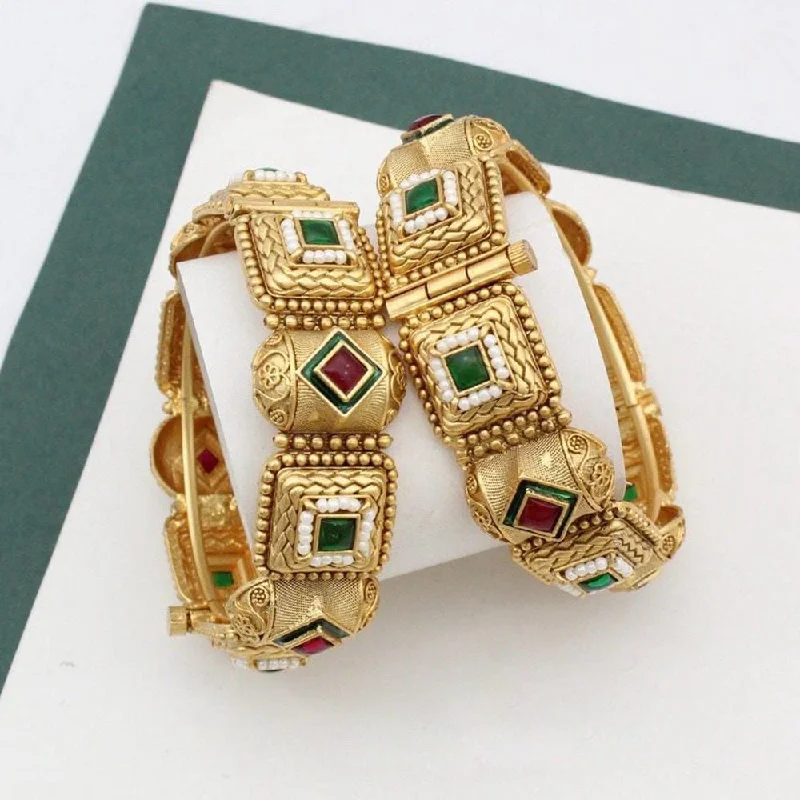 women’s bangle set-Kavita Art Gold Plated Pota Stone Openable Bangles Set