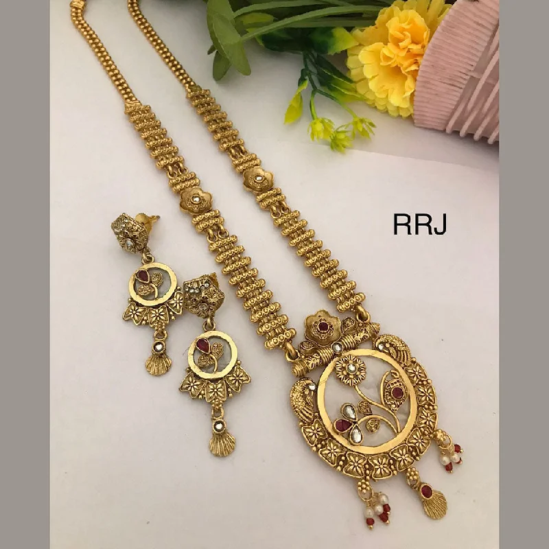 women’s choker diamond necklace-FS Collection Gold Plated Kundan Stone And Pearls Necklace Set