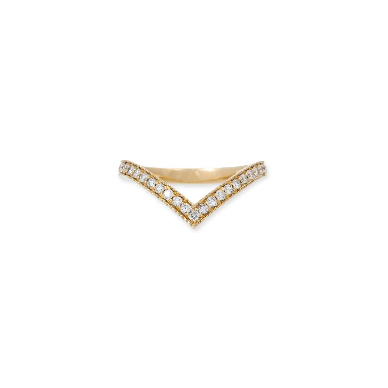 women’s adjustable gold ring-PAVE DIAMOND V RING