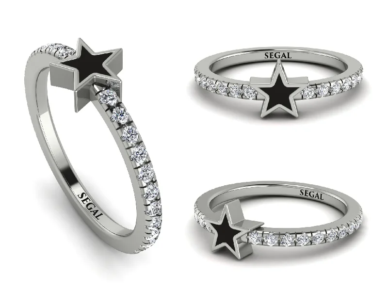 women’s halo gemstone engagement ring-Elegant Enamel Star Diamond Ring - Star No. 3