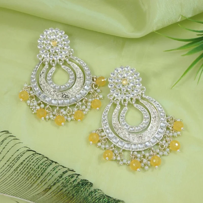 women’s crystal drop earrings-Etnico Gold Plated Traditional Kundan & Pearl Chandbali Earrings For Women (E2860Y)