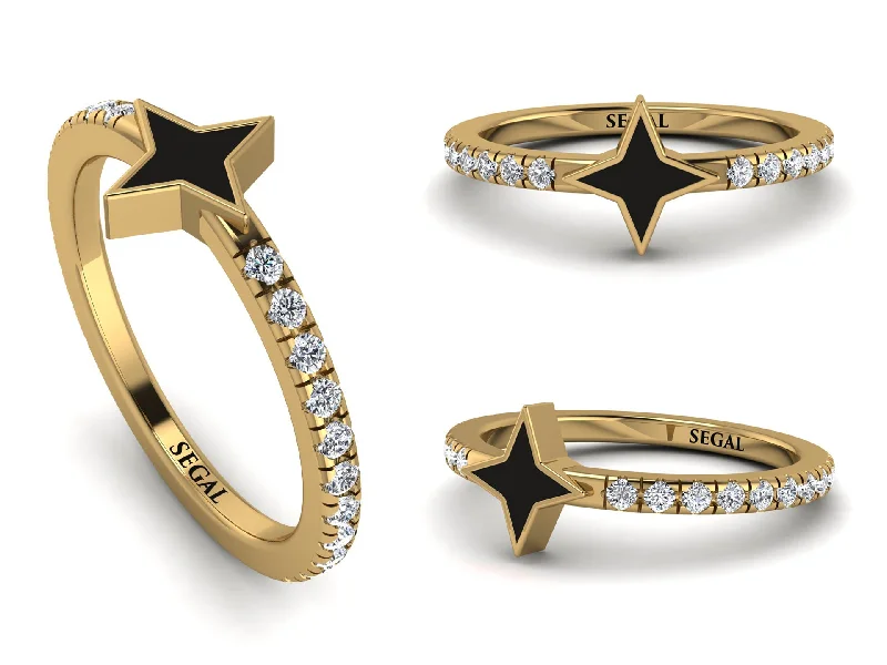 women’s cushion cut diamond ring-Elegant Enamel 4 Point Star Diamond Ring - 4 Point Star No. 1