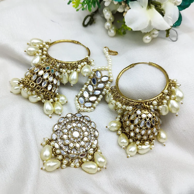 women’s luxury gold earrings-Pooja Bangles Gold Plated Mirror Jhumki Earrings With Maangtikka