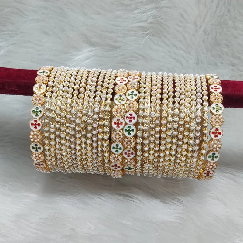 women’s trendy bracelet-Pooja Bangles Meenakari And Pearl Bangles Set