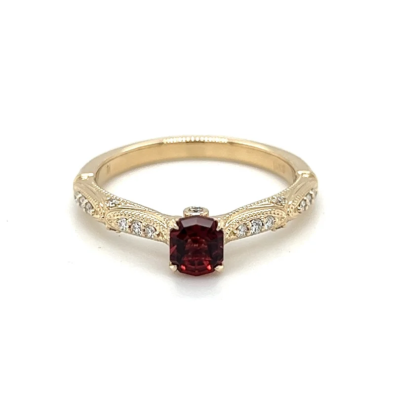 women’s round diamond halo engagement ring-14k Yellow Gold Red Spinel & Diamond Ring by IJC