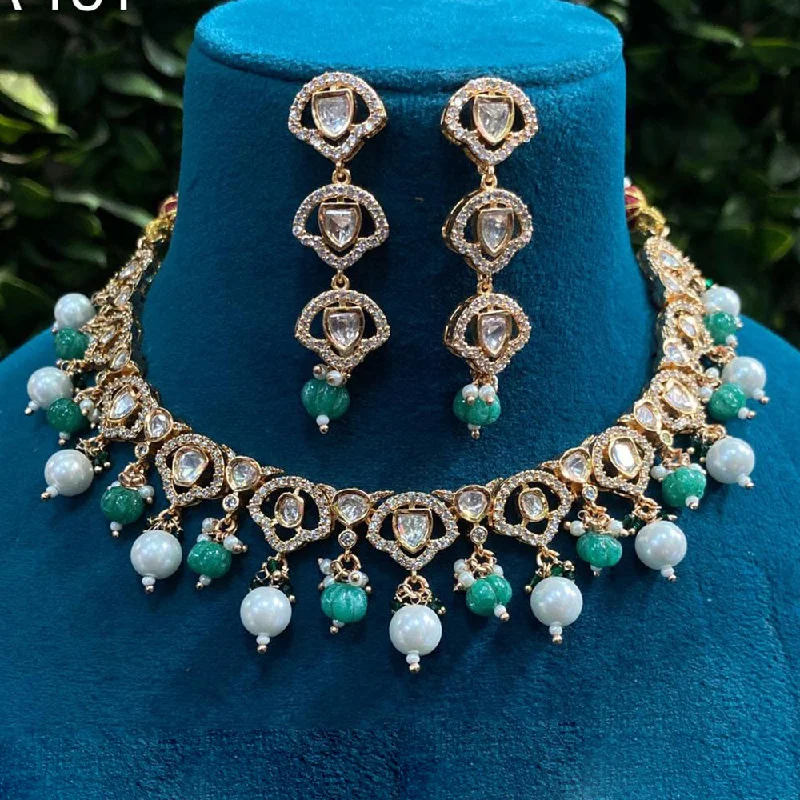 women’s heart necklace-Amoliya Jewels Gold Plated Polki Kundan Stone Necklace Set