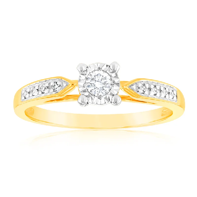 women’s elegant engagement band-Luminesce Lab Grown 9ct Yellow Gold 1/10 Carat Diamond Ring