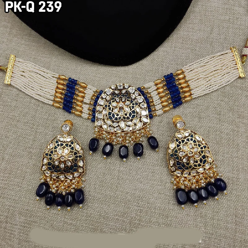 women’s pearl and diamond necklace-Amoliya Jewels Gold Plated Polki Kundan Stone And Beads Choker Necklace Set