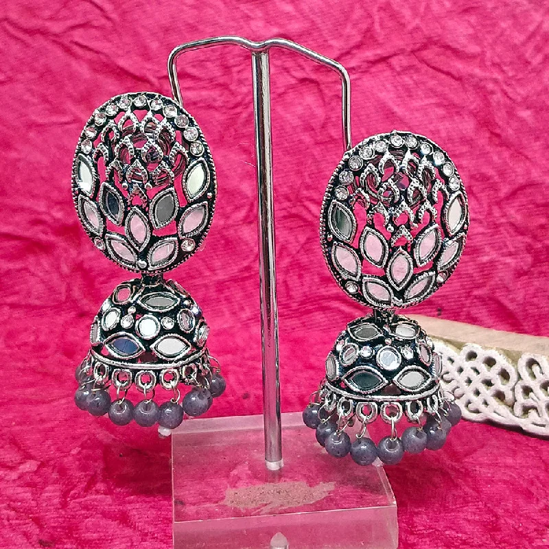 women’s minimalist earrings-Darshana Jewels Oxidised Plated Mirror Work Jhumki Earrings