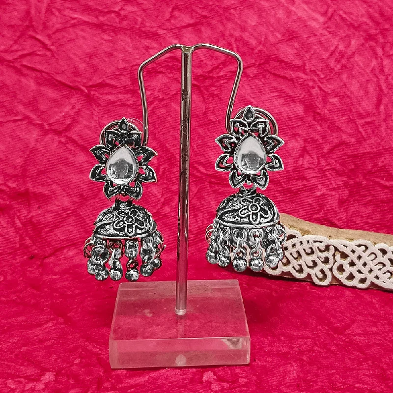 women’s diamond hoop earrings for women-Darshana Jewels Oxidised Plated Crystal Stone Jhumki Earrings