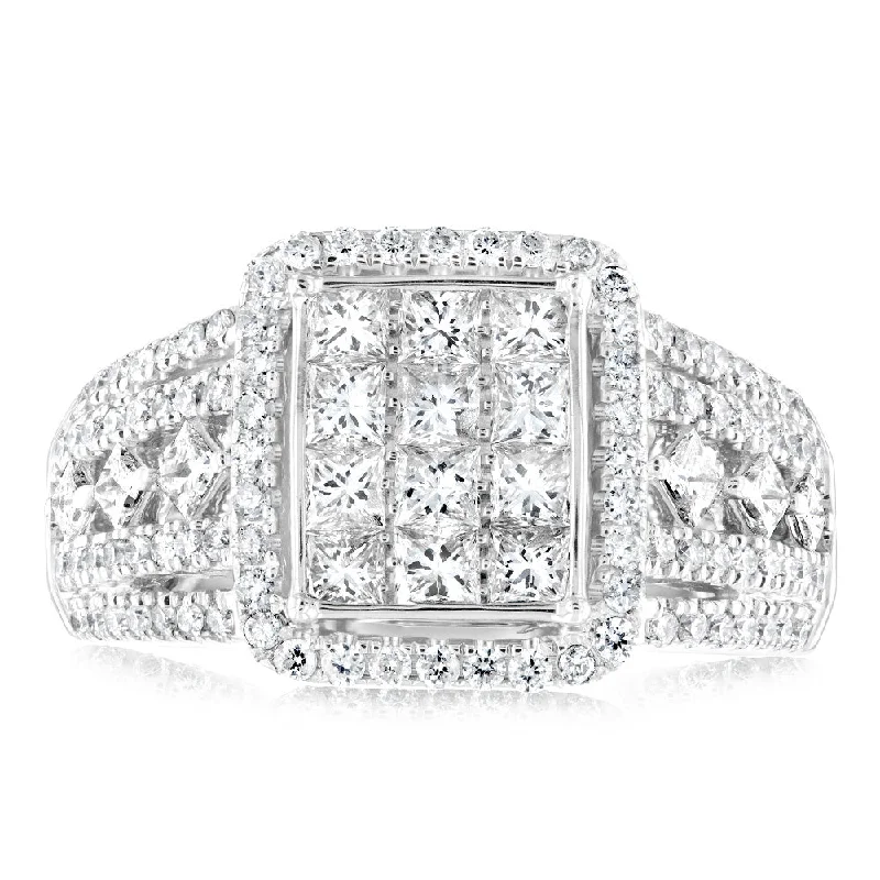 women’s engagement ring for her-14ct White Gold 1.4 Carat Diamond Ring with Princess and Brilliant Cut Diamonds