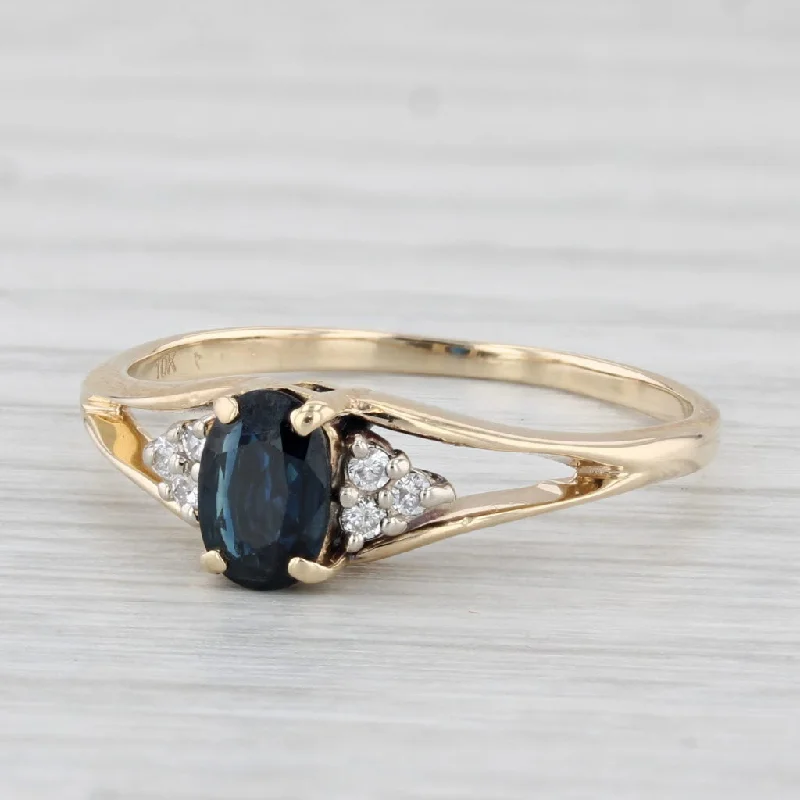 women’s opal engagement ring-0.46ctw Oval Blue Sapphire Diamond Ring 10k Yellow Gold Size 7