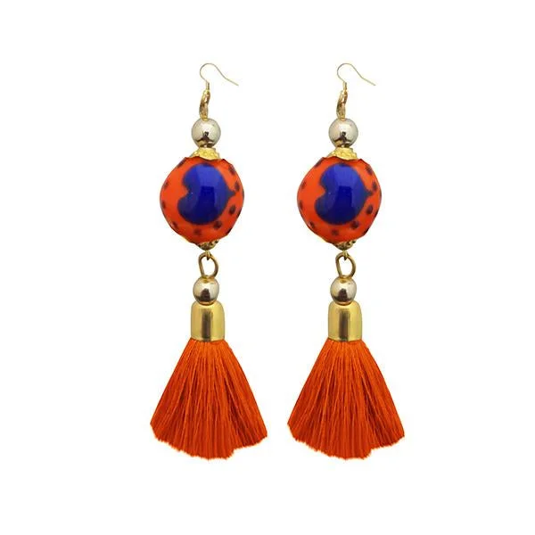 women’s designer earrings-Tip Top Fashions Orange Thread Gold Plated Tassel Earrings - 1313310F