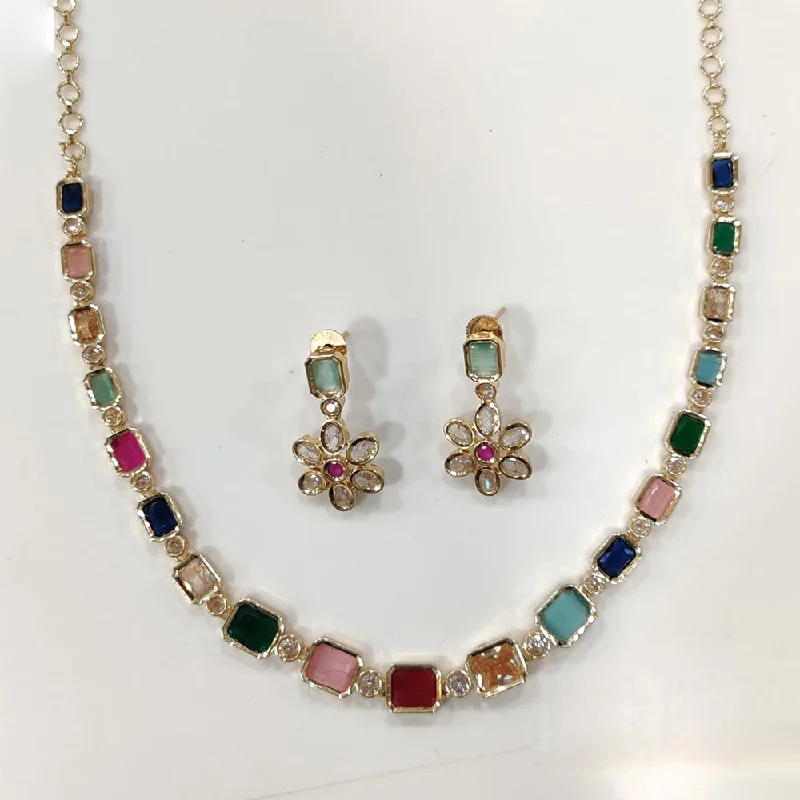 women’s emerald necklace-JCM Gold Plated Crystal And Austrian Stone Necklace Set