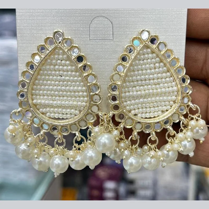 women’s gold and diamond earrings-Manisha Jewellery Gold Plated Mirror And Pearl Dangler Earrings