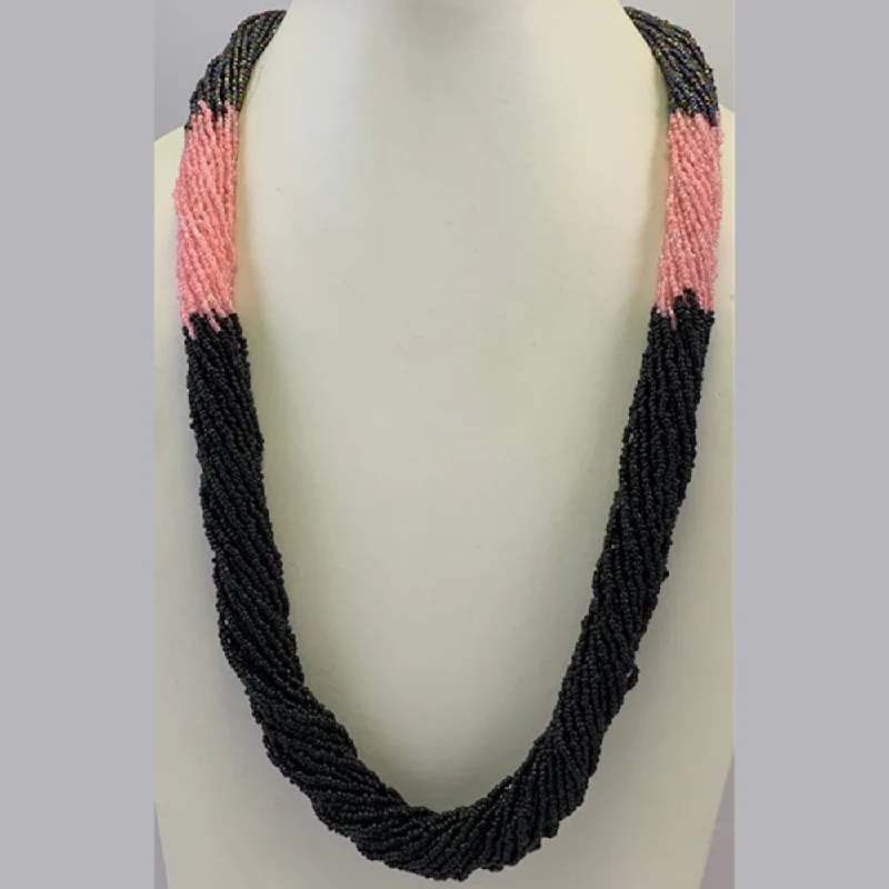 women’s diamond pendant necklace-Multi Layered Seed Bead Black/Peach/Multi Necklace