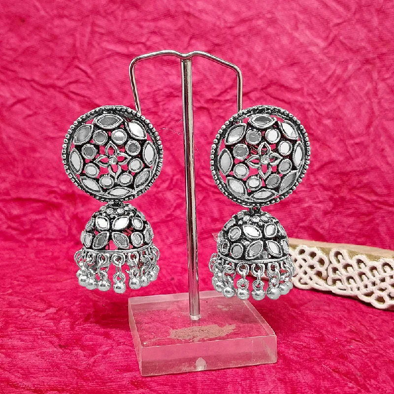 women’s platinum earrings-Darshana Jewels Oxidised Plated Mirror Work Jhumki Earrings