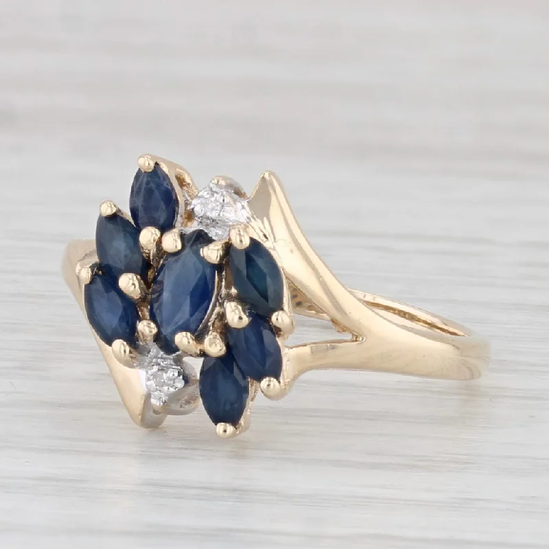 women’s modern engagement ring-0.82ctw Blue Sapphire Diamond Ring 10k Yellow Gold Size 7