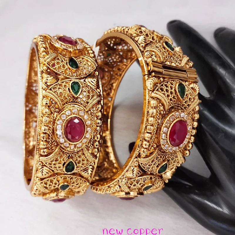 women’s multi-layered bracelet-Lucentarts Jewellery Gold Plated Pota Stone Openable Bangles Set