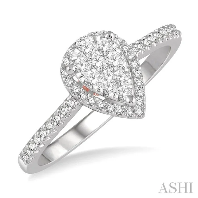 women’s infinity ring-1/3 Ctw Pear Shape Round Cut Diamond Lovebright Ring in 14K White and Rose Gold