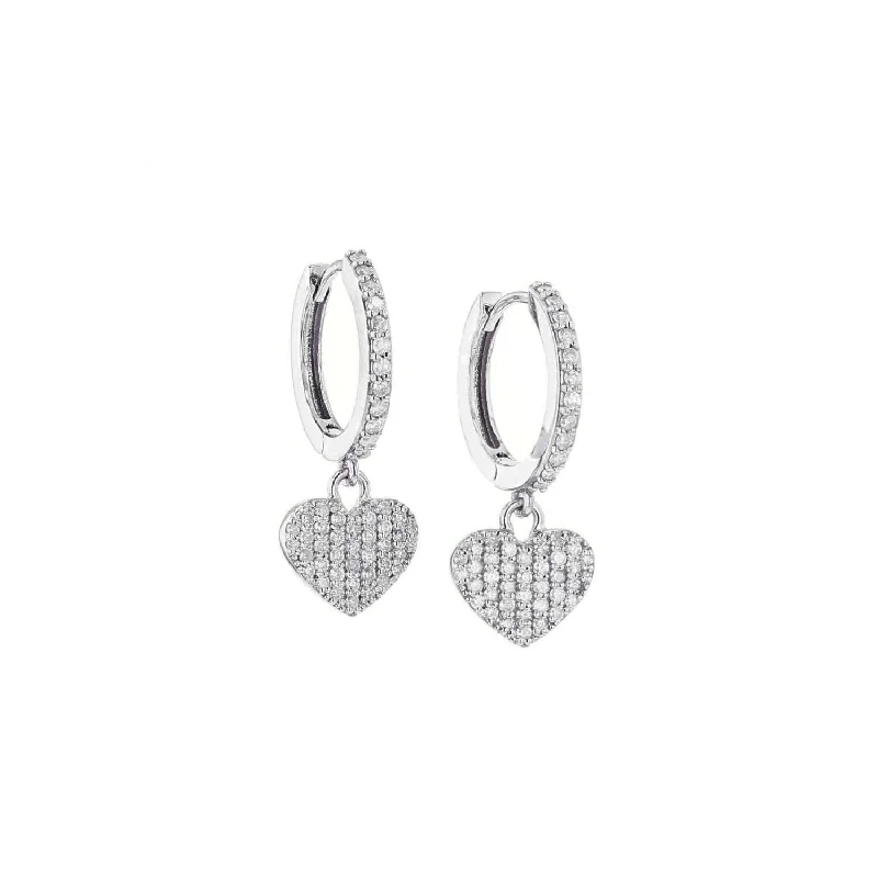 women’s vintage hoop earrings-Diamond Huggie Hoop Earrings with Pave Heart Charm  E0000467