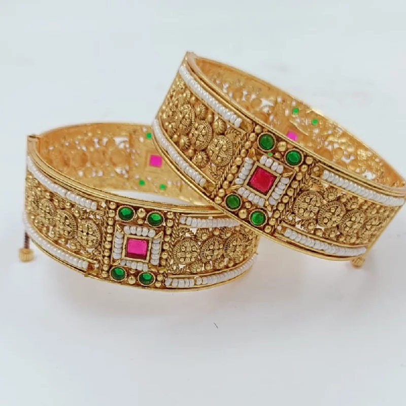 women’s fashionable bracelet-Pooja Bangles Gold Plated Kundan Openable Bangles Set