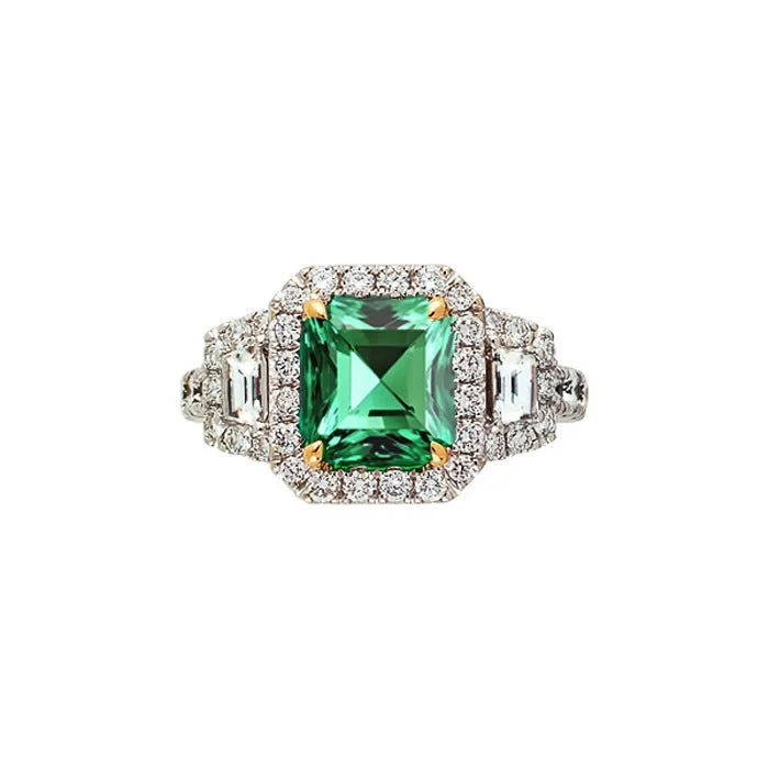 women’s gemstone engagement ring-18k White Gold, Emerald and Diamond Ring