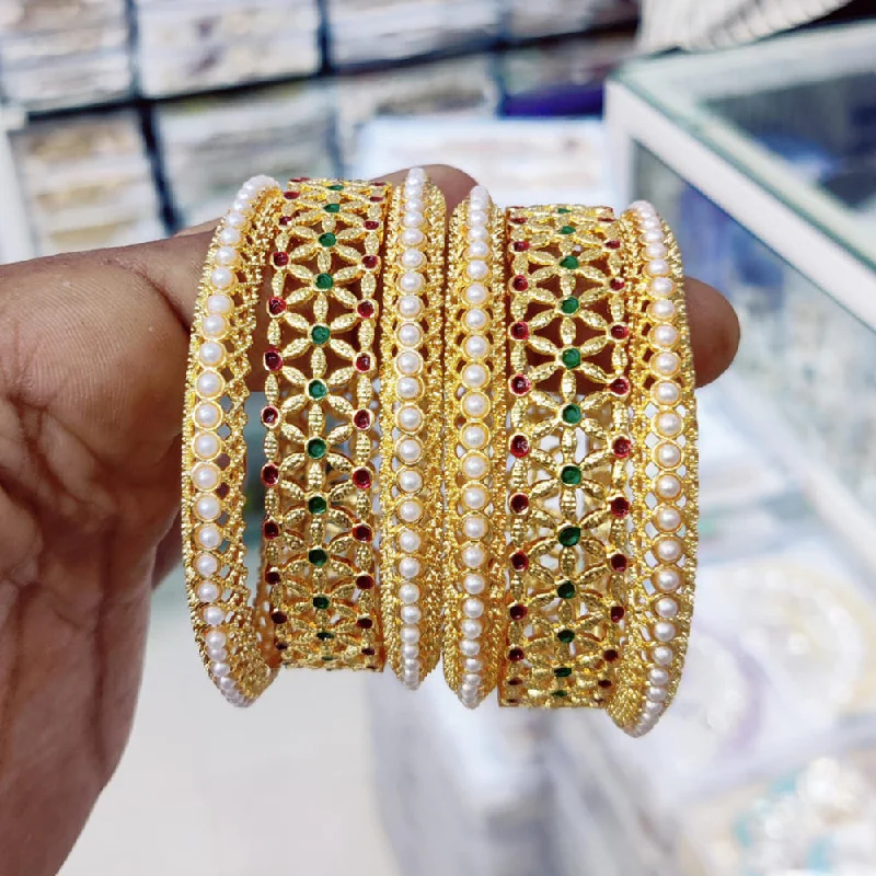 women’s beaded bangle-Pooja Bangles Gold Plated Pearl Bangles Set