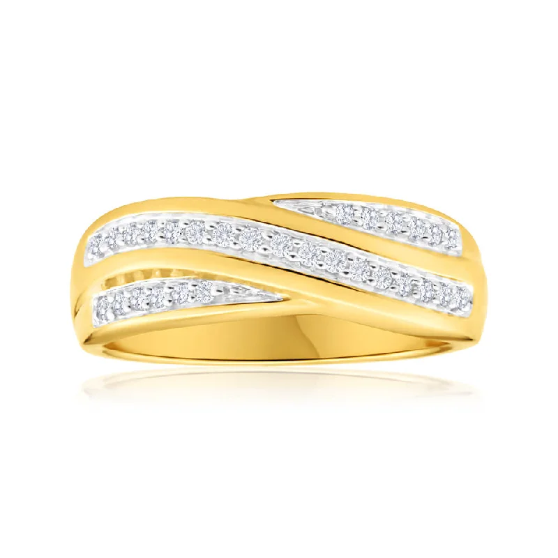 women’s chic engagement ring-9ct Yellow Gold Diamond Ring  Set with 29 Brilliant Diamonds