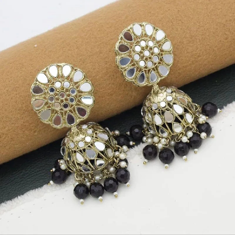 women’s crystal drop earrings-Anjali Jewellery Gold Plated Mirror Pearl And Beads Jhumki Earrings