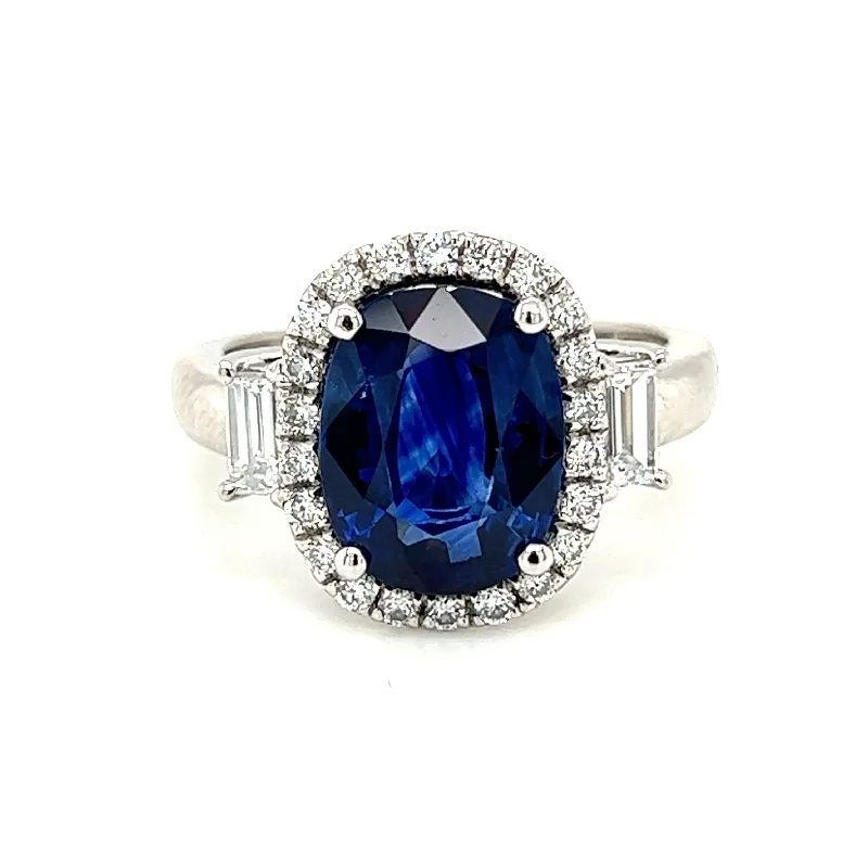 women’s round-cut engagement ring-Pre-Owned Platinum Blue Sapphire & Diamond Ring