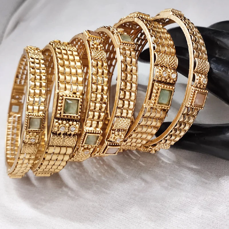 women’s multi-stone bracelet-Lucentarts Jewellery Gold Plated Crystal Stone Bangles Set