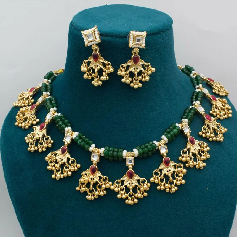 women’s art deco necklace-Manisha Jewellery Gold Plated Pota Stone And Beads Necklace Set