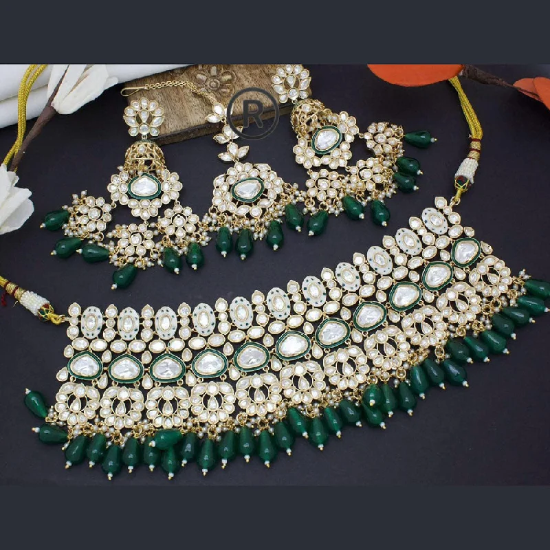 women’s simple gold necklace-Manisha Jewellery Gold Plated Polki Kundan And Beads Choker Necklace Set