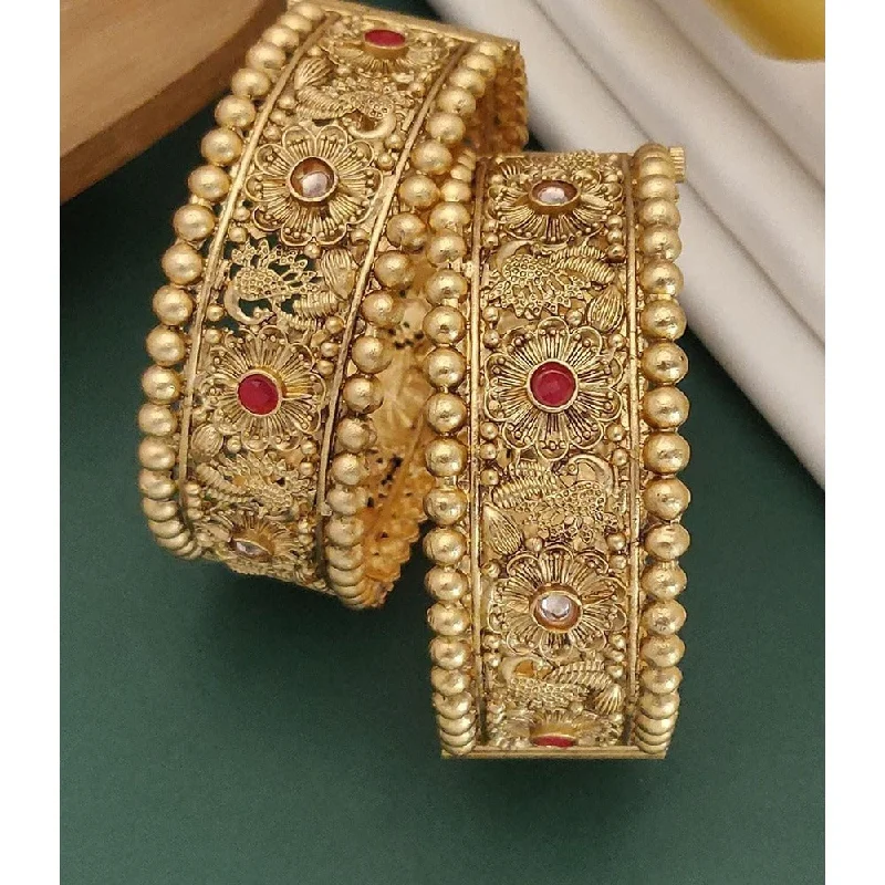 women’s gold cuff bangle-Akruti Collection Gold Plated Pota Stone Openable Kada