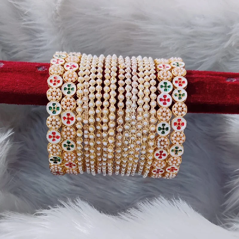 women’s rhinestone bracelet-Pooja Bangles Meenakari And Pearl Bangles Set