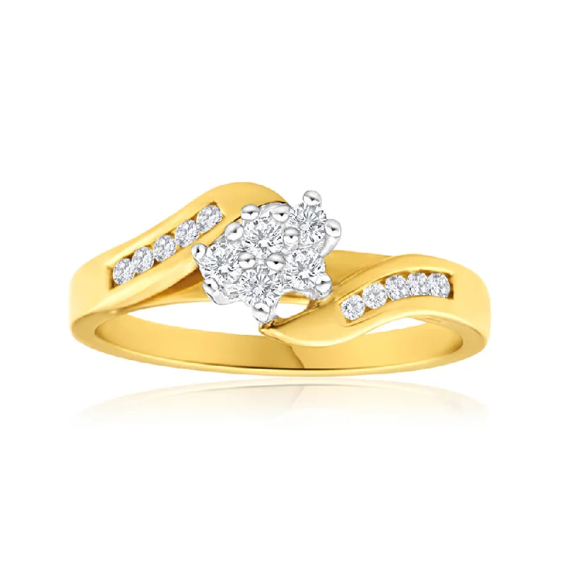 women’s halo sapphire engagement ring-9ct Yellow Gold 1/4 Carat Channel Set Diamond Ring