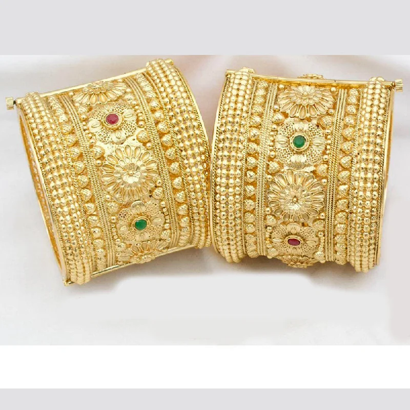 women’s wedding bracelet with diamonds-Kavita Art Gold Plated Pota Stone Openable Bangles Set