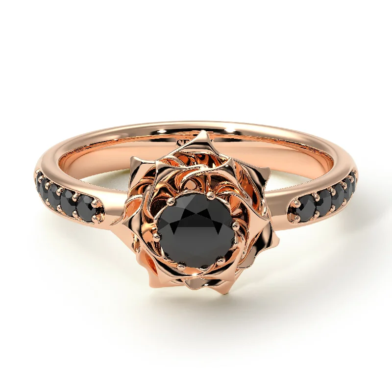 women’s yellow gold engagement ring-A lady's Rose Black Diamond Ring - Elena no. 14