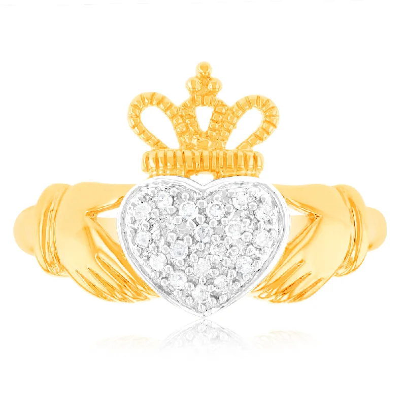 women’s three-stone engagement ring with diamonds-1/10 Carat Diamond Ring in 9ct Yellow Gold