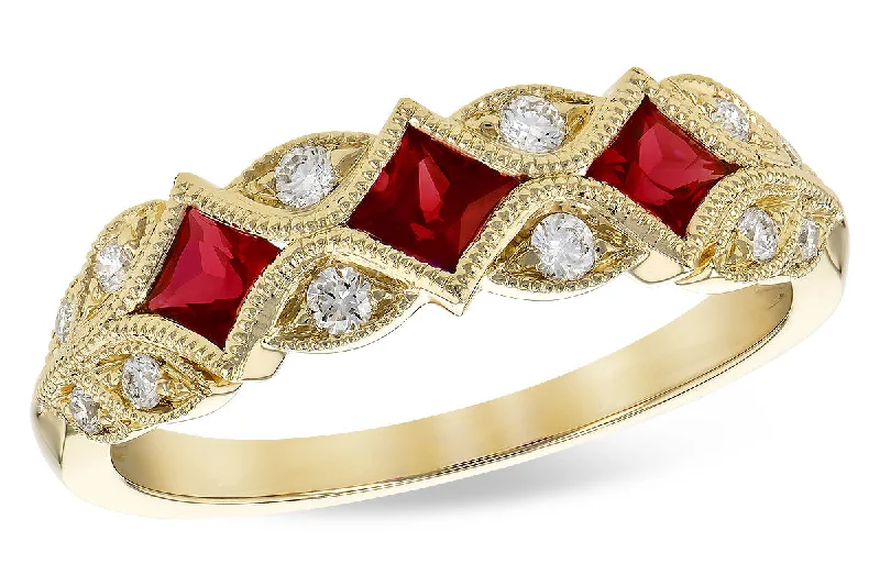 women’s solitaire engagement ring with diamond-14k Yellow Gold Vintage Inspired Ruby & Diamond Ring By Allison Kaufman